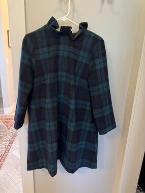 Tuckernuck Dark Navy and Teal Plaid Ruffle-Neck Midi Dress